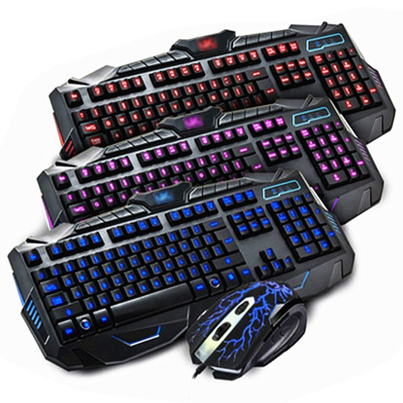 V100 Tri-Color Backlight Cool GameKeyboard Mouse And Mouse