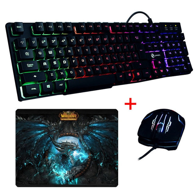 Wired Rainbow Combos USB Keyboard Mouse Pad Set