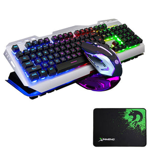 V1 Wired Rainbow LED Backlit Ergonomic Usb Gaming Keyboard Metal + 3200DPI Optical Gamer Mouse Sets PC Laptop Computer+ Mousepad
