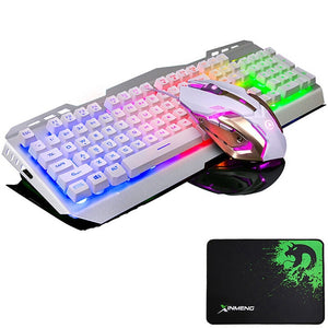 V1 Wired Rainbow LED Backlit Ergonomic Usb Gaming Keyboard Metal + 3200DPI Optical Gamer Mouse Sets PC Laptop Computer+ Mousepad